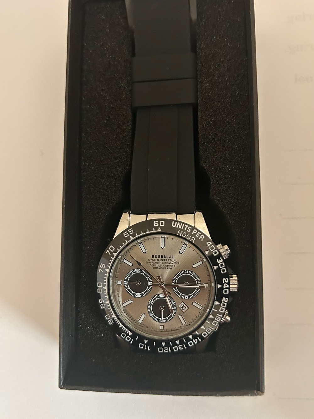 Men's Black Strap Chronograph Watch - Black/Silver
